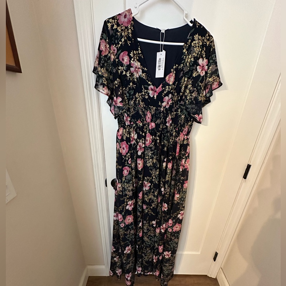 NWT Baltic Born Lynlee Metallic Maxi Dress, Navy Blue, XL